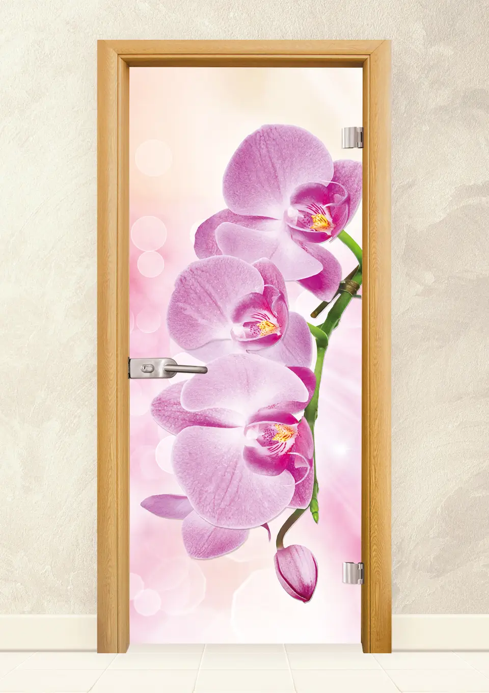 Стъклена интериорна врата Print G 13-3 Pink Светъл Дъб